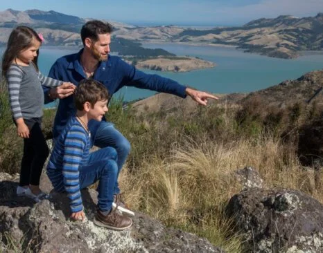 Family viewing scenery from Christchurch Gondola summit